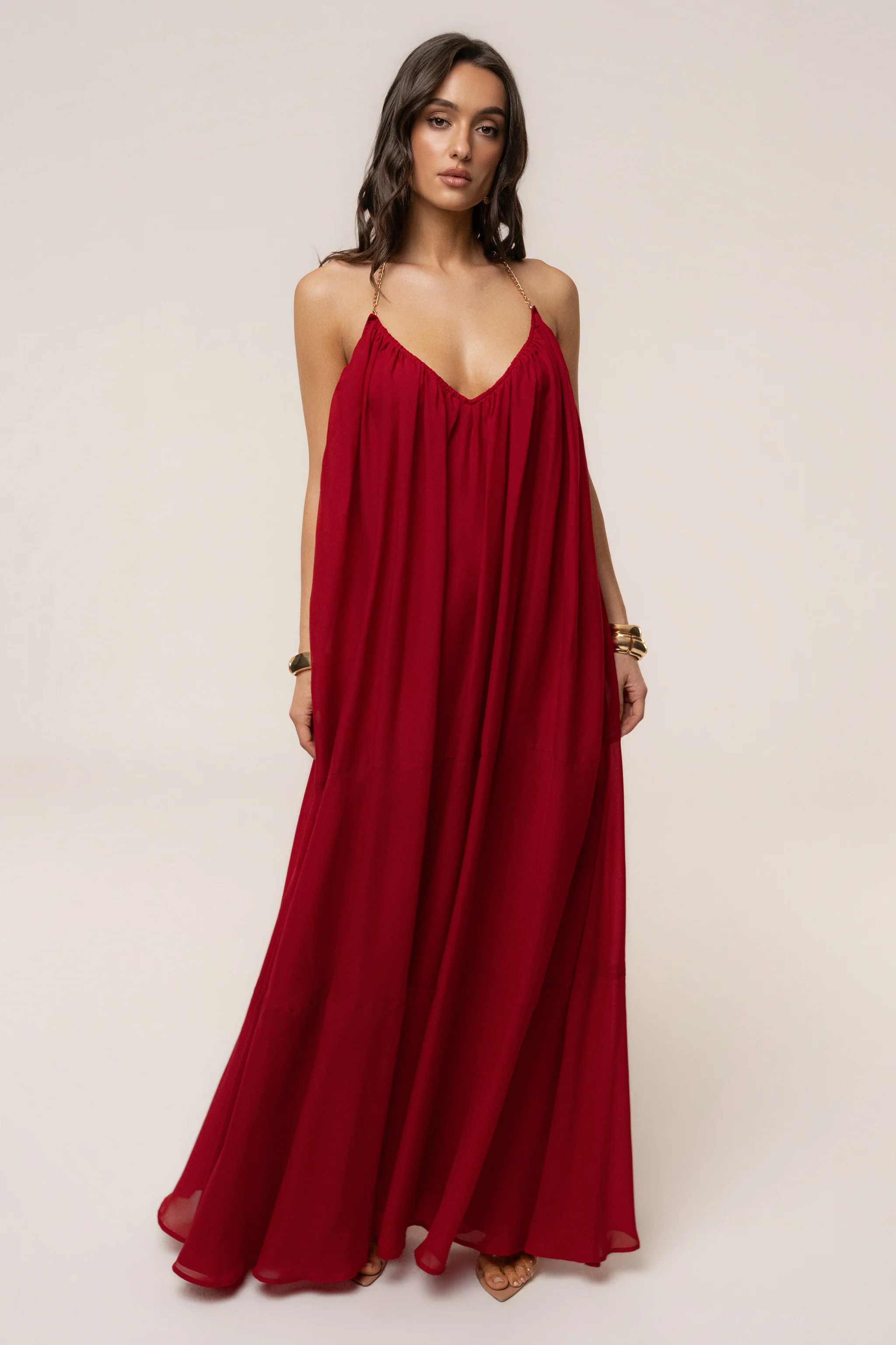 Red Hana Backless Maxi Dress | JLUXLABEL US