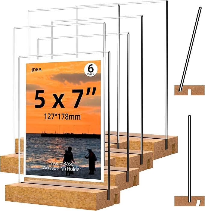 5x7 Inch Acrylic Sign Holder with Wood Base Vertical and Slant Displays(6 Pack 5*7") | Amazon (US)