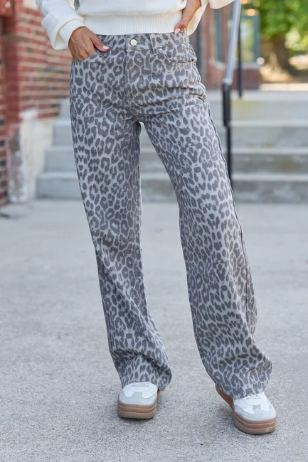 Wild About You Leopard Wide Leg Jeans | Pink Lily