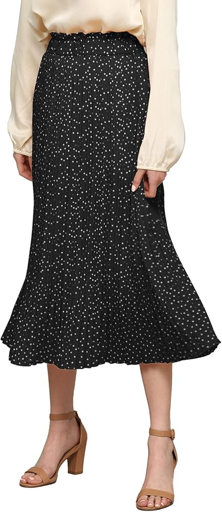 Lock and Love Womens High Waist Polka Dot Pleated Midi Swing Skirt with Pockets | Amazon (US)