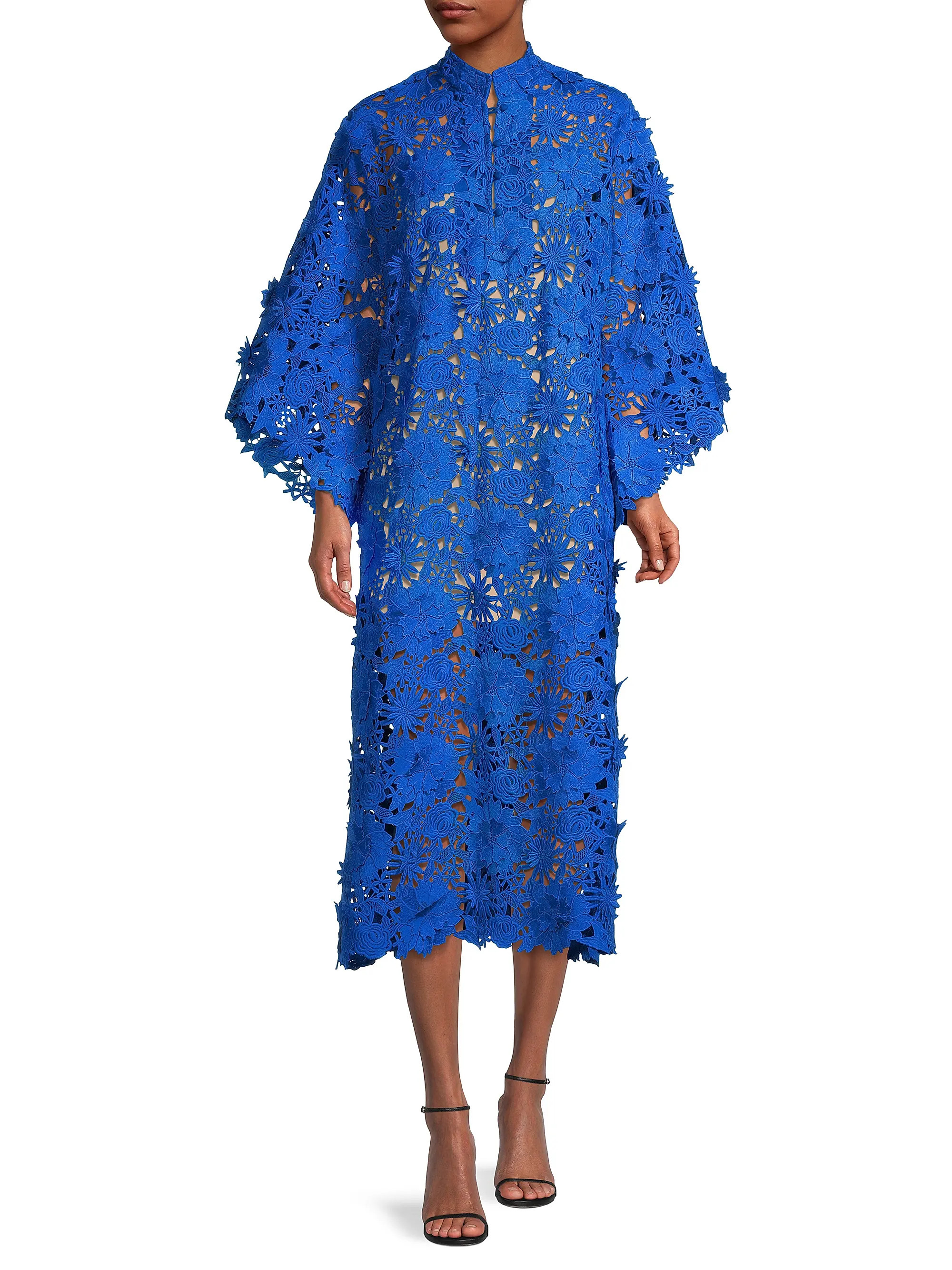 Shop La Vie Style House 3D Floral Lace Midi Caftan | Saks Fifth Avenue | Saks Fifth Avenue