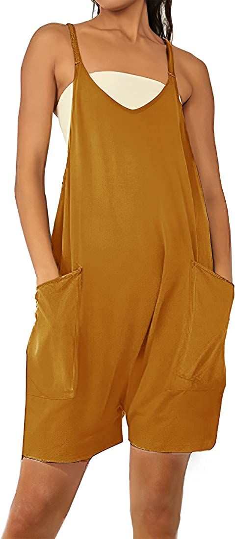 Xiaoxuemeng Womens Comfy Romper Loose Jumpers Spaghetti Strap Shorts Jumpsuit with Pockets | Amazon (US)
