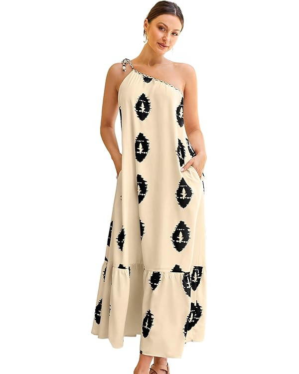 ECOWISH Womens Summer Maxi Dresses: One Shoulder Midi Dresses Boho Beach Vacation Long Sundress w... | Amazon (US)