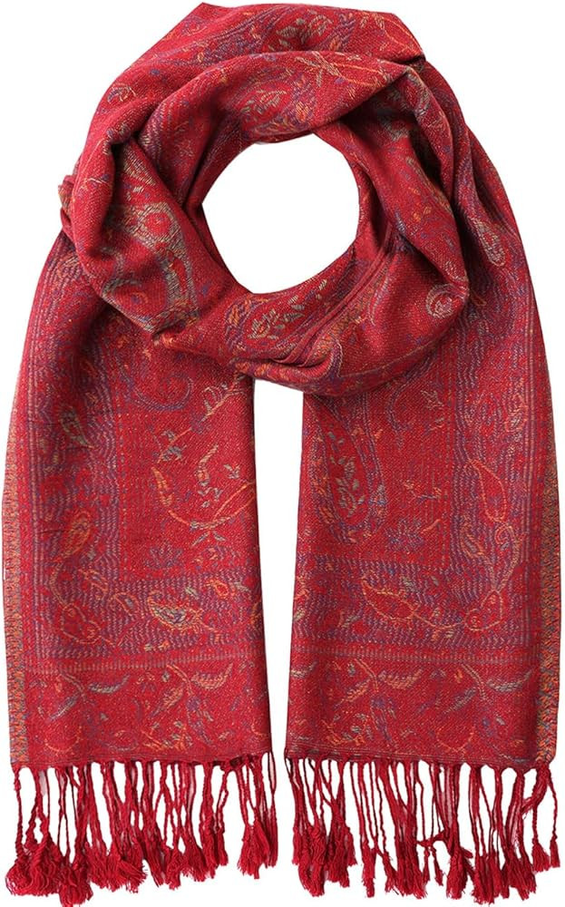 Umjetnost Womens Soft Silky Pashmina Rave Scarf Paisley Pattern Pashmina Shawl Wrap with Fringes | Amazon (US)