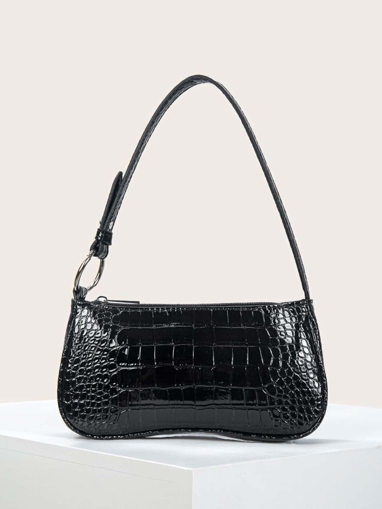 Minimalist Croc Embossed Baguette Bag | SHEIN