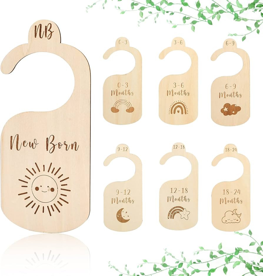 ibwaae Wooden Baby Closet Size Divider Organizer Hanger Clothing Dividers for Newborn Nursery Dec... | Amazon (US)