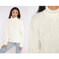 White Turtleneck Sweater 80S 90S Brocade Pullover Turtle Neck Angora Blend Textured Vintage Retro Pl | Etsy (US)