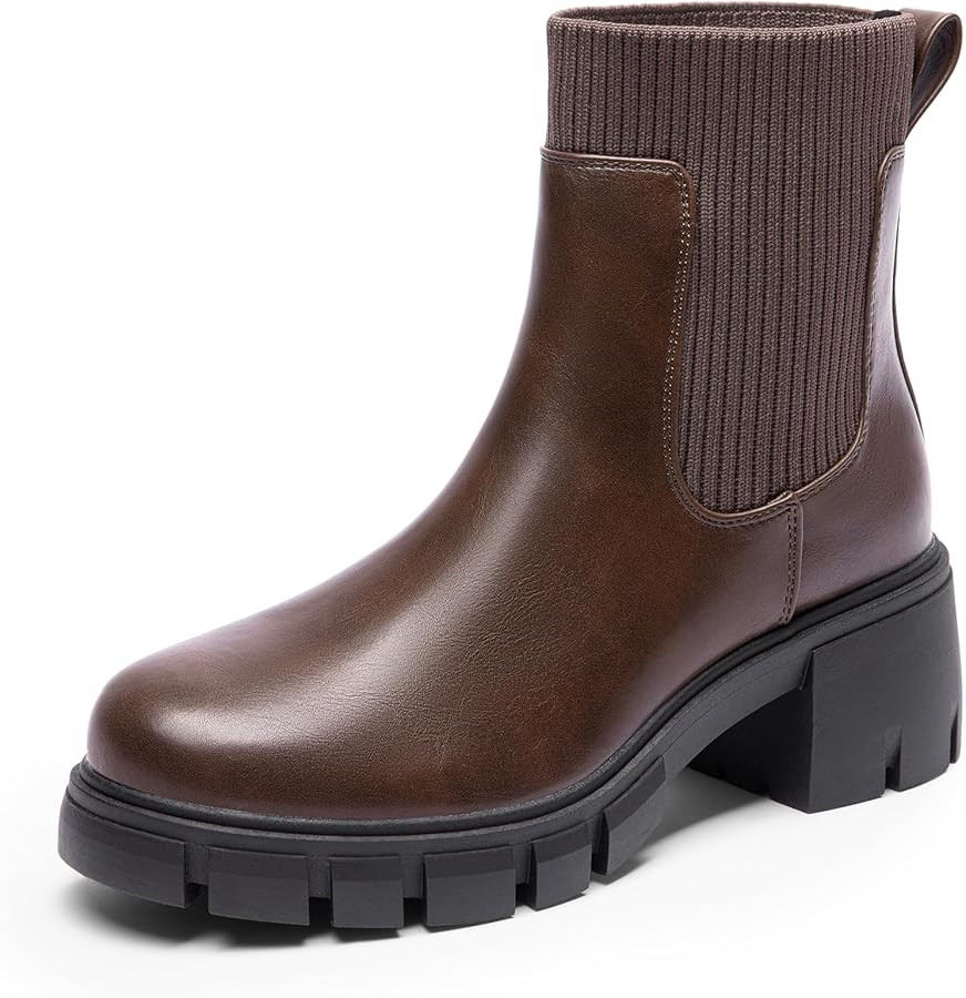 DREAM PAIRS Women's Elastic Chelsea Ankle Boots Fashion Low Chunky Heel Platform Lug Sole Short B... | Amazon (US)