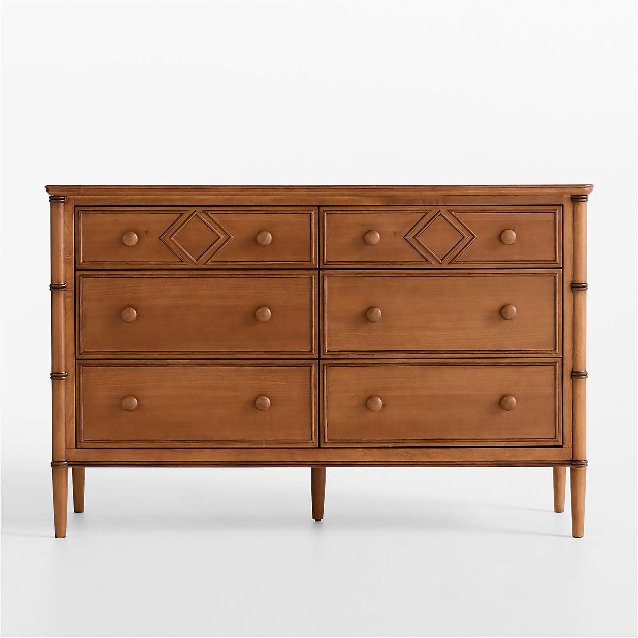 Crosby Antique Amber Wood Wide 6-Drawer Kids Dresser by Sharland England | Crate & Kids | Crate & Barrel