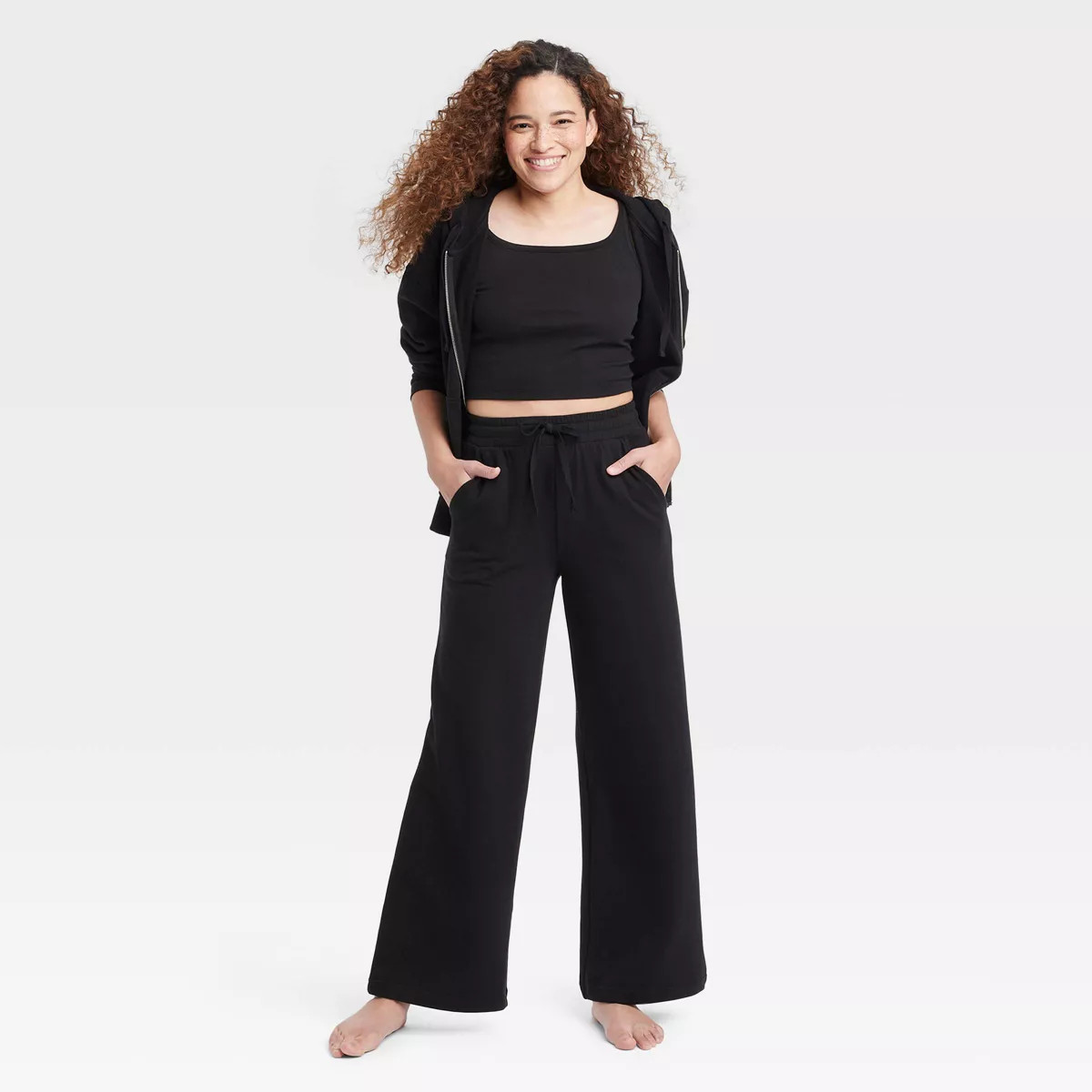 Women's Fleece Wide Leg Lounge Pants - Colsie™ Black L | Target