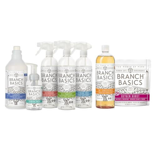 Branch Basics Premium Starter Kit: All Purpose, Glass, and Bathroom Cleaner plus our Foaming Wash, and Laundry Bottle (3 Plastic Spray Bottles + Concentrate) Fragrance-Free | Amazon (US)