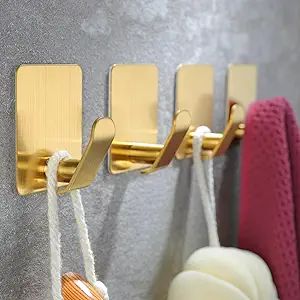 Taozun Adhesive Hooks, Set of 4 Gold Towel Hooks for Hanging Robe, Stainless Steel Coat Hooks Sti... | Amazon (US)