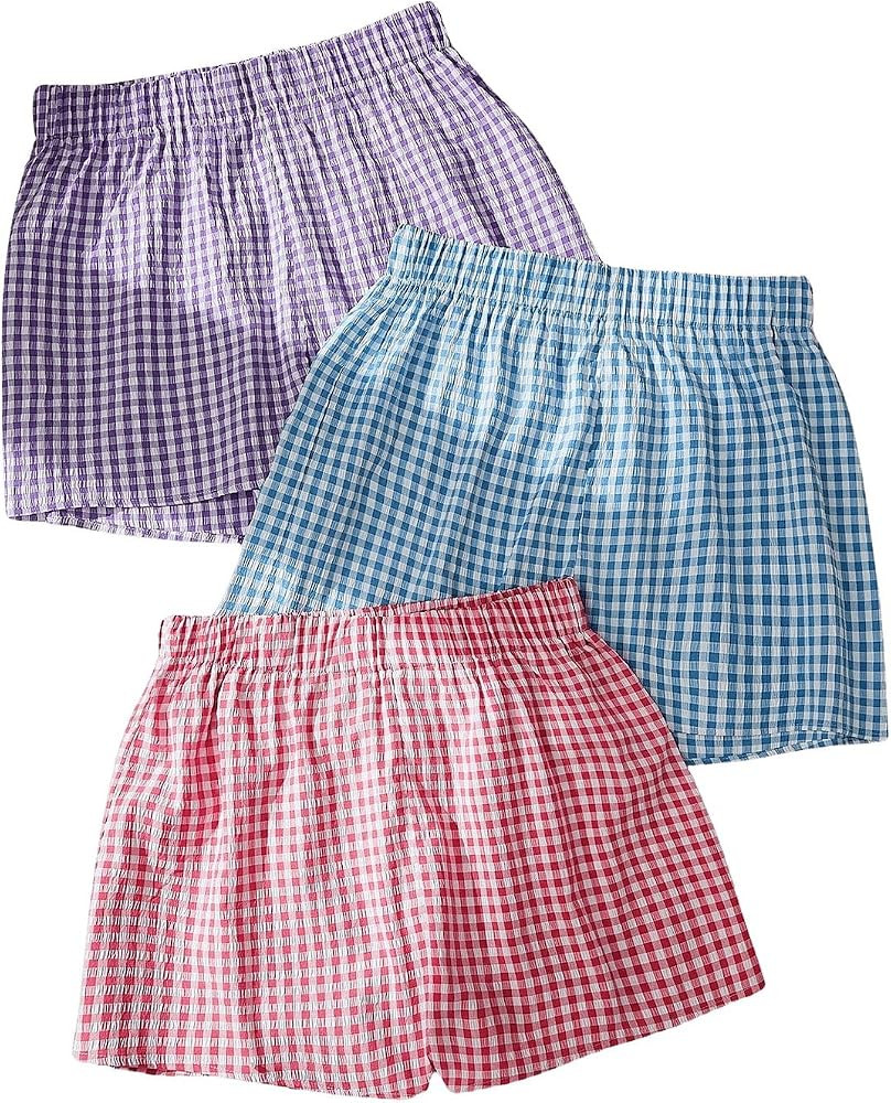 Milumia Women's 3 Pack Plaid Boxer Shorts Elastic Waist Gingham Sleep Lounge Shorts | Amazon (US)