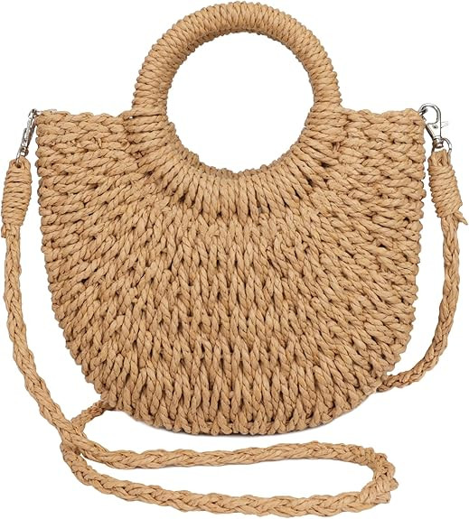 Straw Beach Bags for Women Small Shoulder Purse Woven Crossbody Handbag Top Handle Bag for Summer | Amazon (US)