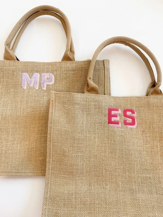 Initial Monogram Large Beach Bag Tote Pool Custom Name Embroidery Jute Burlap Party Gift Natural ... | Etsy (US)
