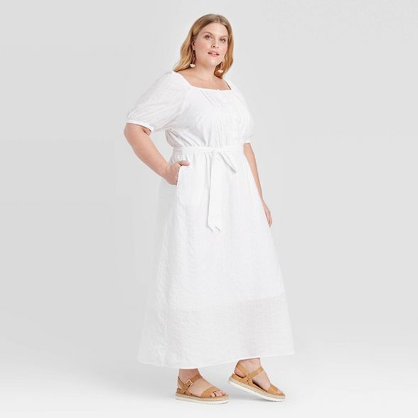 Women's Plus Size Short Sleeve Textured Button-Front Dress - Ava & Viv™ | Target
