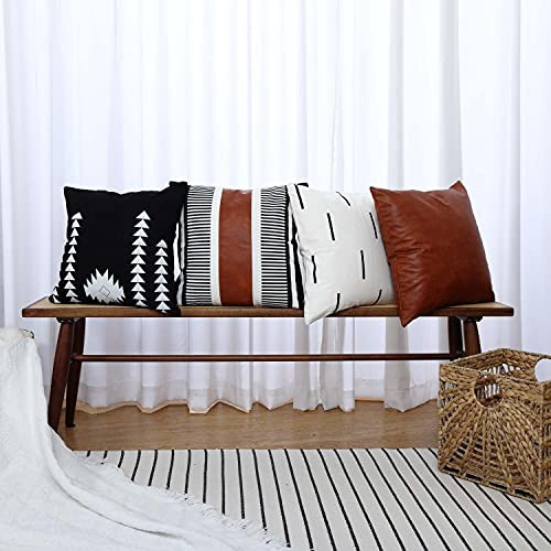 GALMAXS7 Decorative Boho Pillow Covers for Couch Set of 4 18 x 18 Inches, Black White Decorative Farmhouse Pillowscases Accent Pillows Cushion Faux Leather Pillow Cover for Bed Sofa Living Room | Amazon (US)