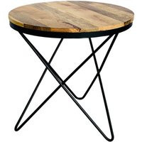Ravi Star Leg Round Side Table - Mango Wood/Iron - L51 x W51 x H50 cm - Mango Light Finish | Debenhams UK