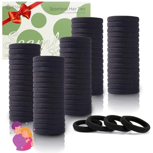 100PCS Black Hair Ties for Women Girls, Seamless Thick Black Hair Band, Elastic Hair Ties No Damage Ponytail Holder Valentine's Day Gift | Amazon (US)
