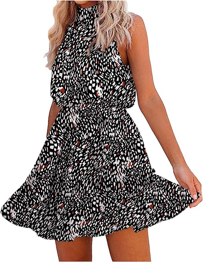 Gorday Dress for Women, Women's Summer Sleeveless Dresses Floral Printed Halter Ruffle Bandage Be... | Amazon (US)