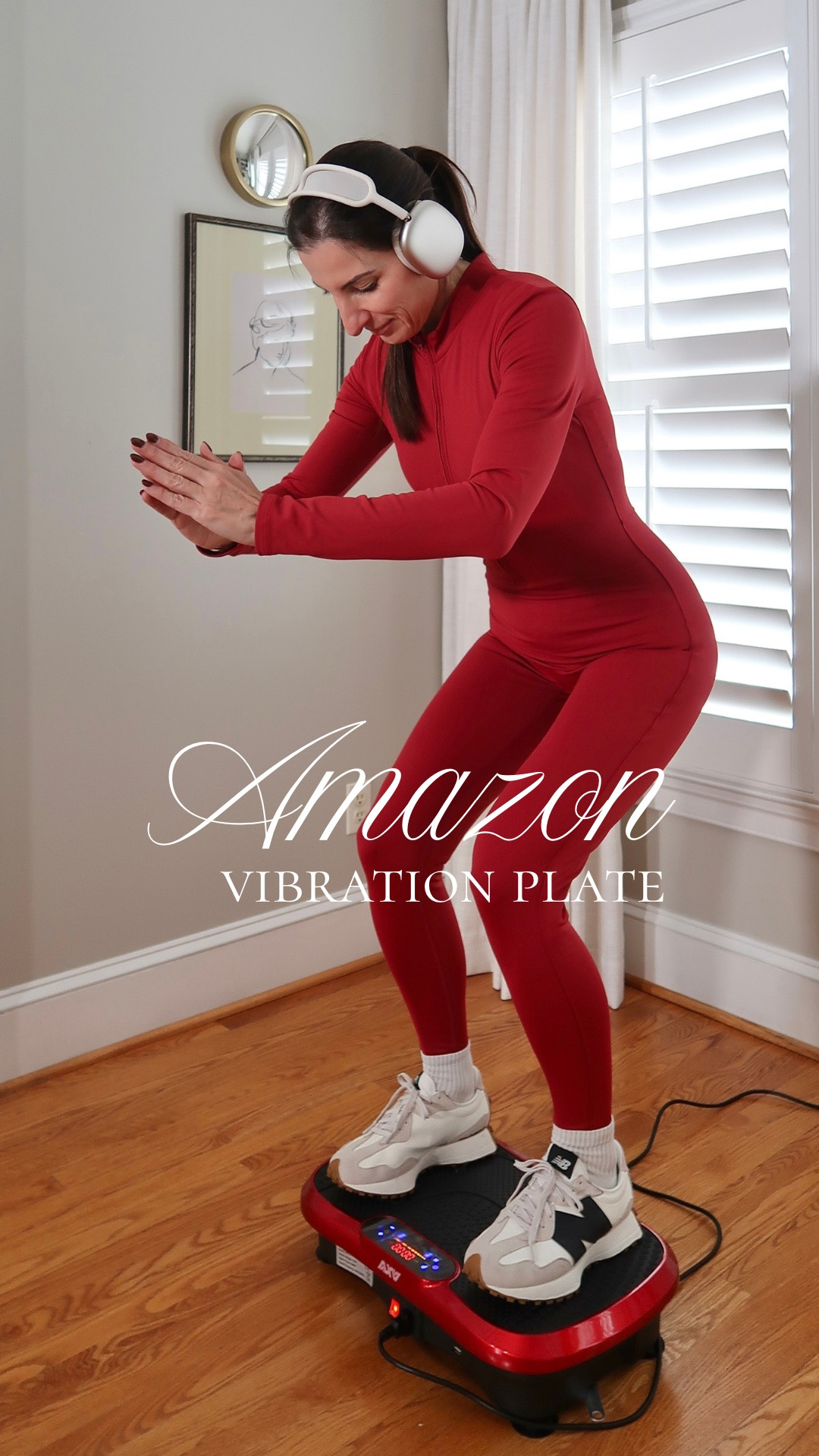 Vibration plate and yoga jumpsuit from Amazon 