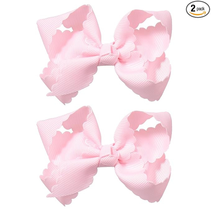 Pink Grosgrain Ribbon Scalloped Hair Bows for Teen Girls,2Pcs 3" Small Cute Dressy Bow Alligator ... | Amazon (US)