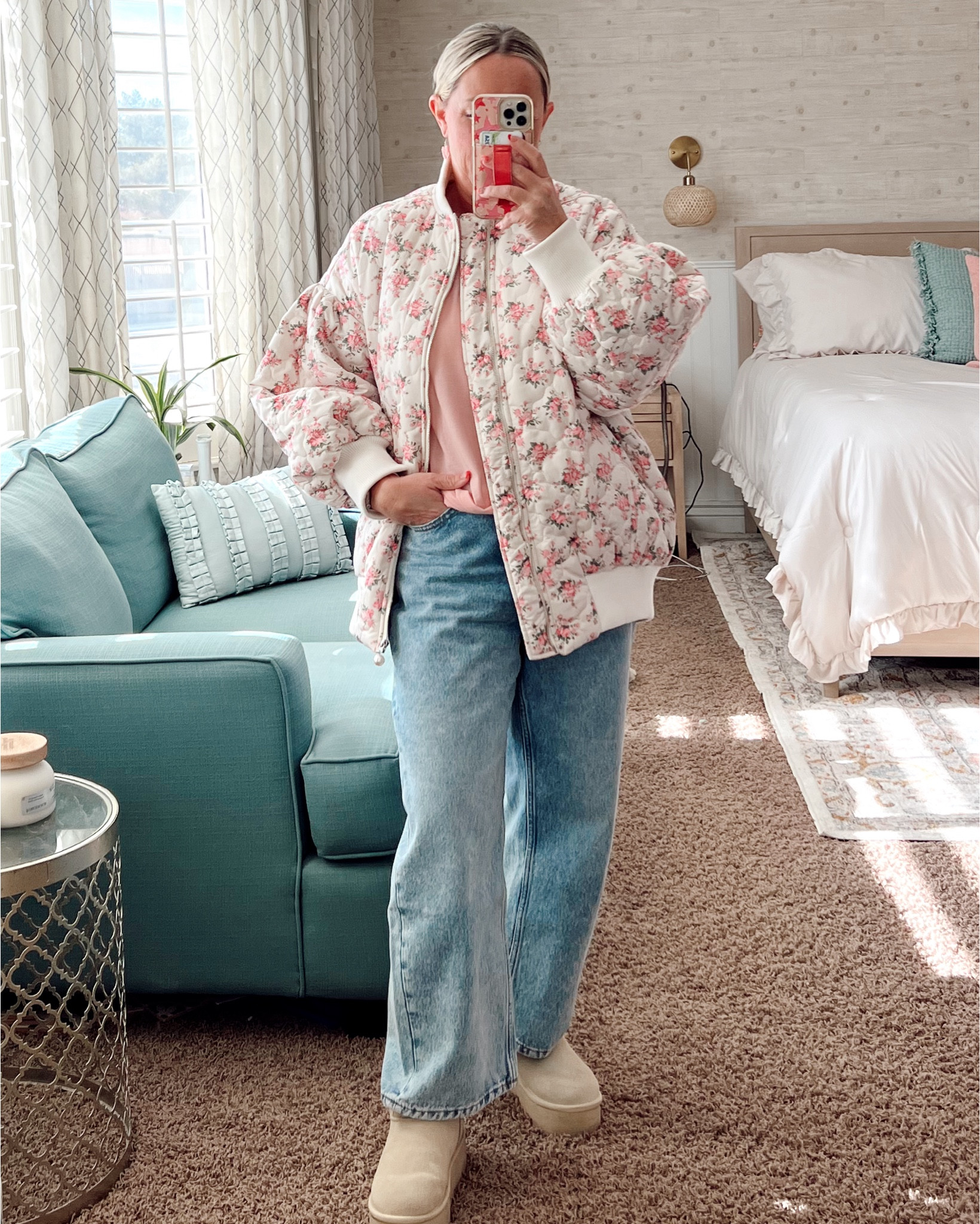 🎀THE coat of the season🎀 Message me for links to the jacket {can’t find any here :( } or visit my instagram @makesprettylife ~it’s always selling out!
.
 If you’re in cooler weather, you’ll love now this well into spring, too! Warm + cozy, but still perfect for spring and the cutest floral you’ll find! A definite must have while it’s still in stock! 
.
#ootd #ootdfashion #amazonfashion #amazoninfluencer #momstyle #momstyleinspo #over40fashion #affordablefashion #newlook #flatteringfit #utahfashion #momfashion #momootd #casualfashion #errandfashion #workathomefashion #over40style #comfyclothes #patternjeans #jeans #ldsfashion #modestfashion #freepeople #uggboots
#uggdupes #floral #floralcoat #quiltedcoat

#LTKSeasonal #LTKOver40