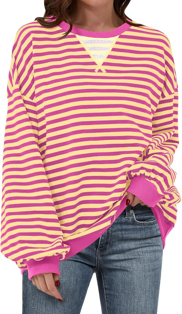 ANRABESS Women Striped Sweatshirts Oversized Crewneck Long Sleeve Shirts Y2K Pullover Top 2025 Fa... | Amazon (US)