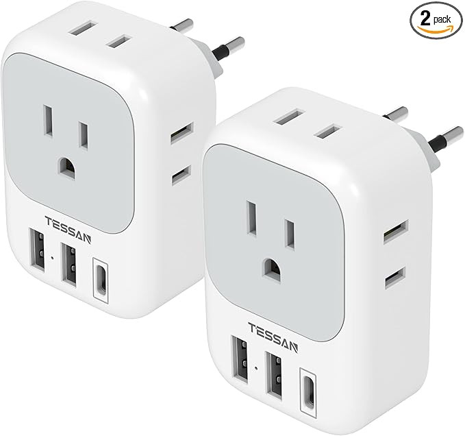 2 Pack European Plug Adapter USB C, TESSAN US to Europe Adapter 4 Outlets 3 USB Charger, Type C I... | Amazon (US)