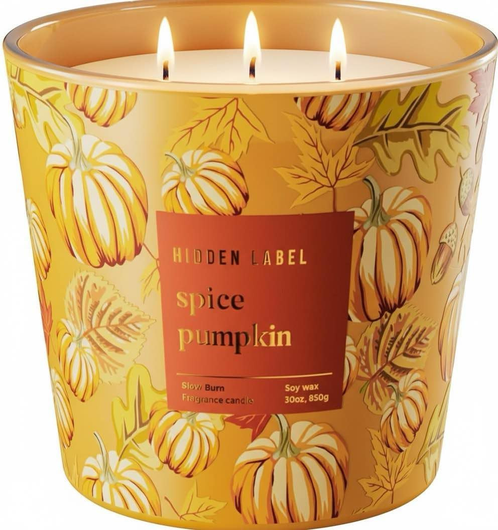 Hidden Label Pumpkin Spice Fall Candles, 30 oz 3-Wick Soy Candle | Amazon (US)