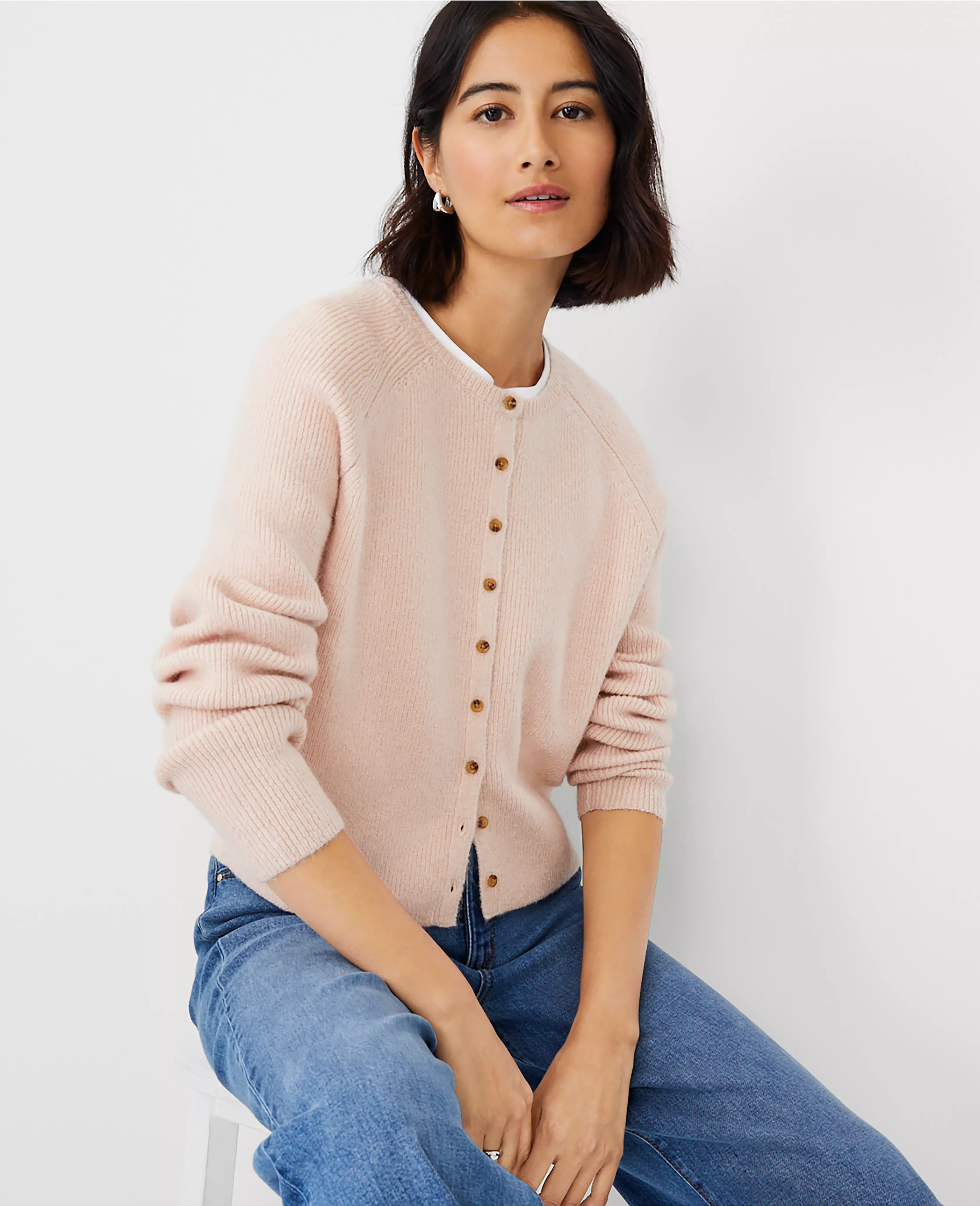Ribbed Crew Neck Cardigan | Ann Taylor (US)