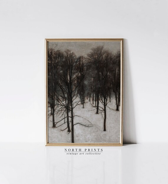 Vintage Moody Winter Forest Painting | Dark Neutral Rustic Art | PRINTABLE Download | 1184 | Etsy (US)