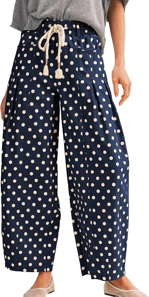 Women's Polka Dot Linen Pants with Pockets | Amazon (US)