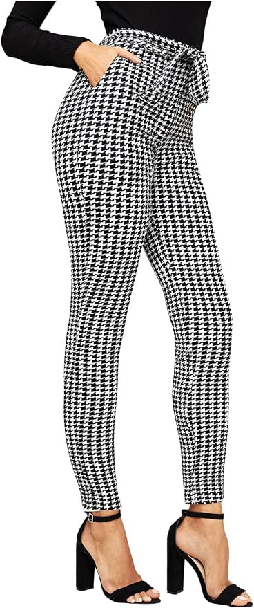 WDIRARA Women's Stretchy Plaid Print Pants Soft Skinny Regular Fashion Leggings | Amazon (US)