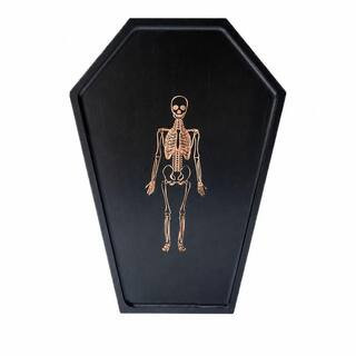 Halloween 15.75 in. Gothic Coffin Serving Tray, Black, Solid Pine Wood Charcuterie Board with Laser-Engraved Skeleton | The Home Depot