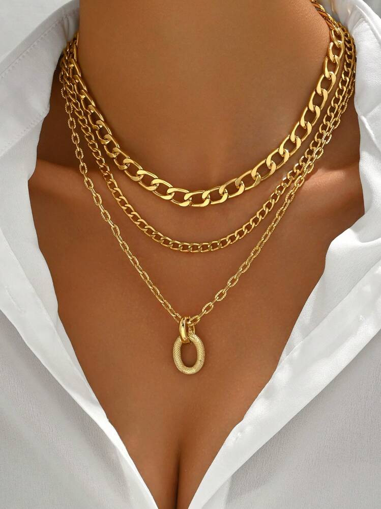 Fashionable Hip-Hop Aluminum Multi-Layer Necklace (Water-Resistant And Not Easy To Fade) | SHEIN