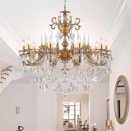 MEELIGHTING Gold Crystal Chandelier, 10-Light Antique Bronze Candle Pendant Ceiling Light Fixture with K9 Crystals for Dining and Living Room, Bedroom, Kitchen Island, Hallway, Dia 36" | Amazon (US)