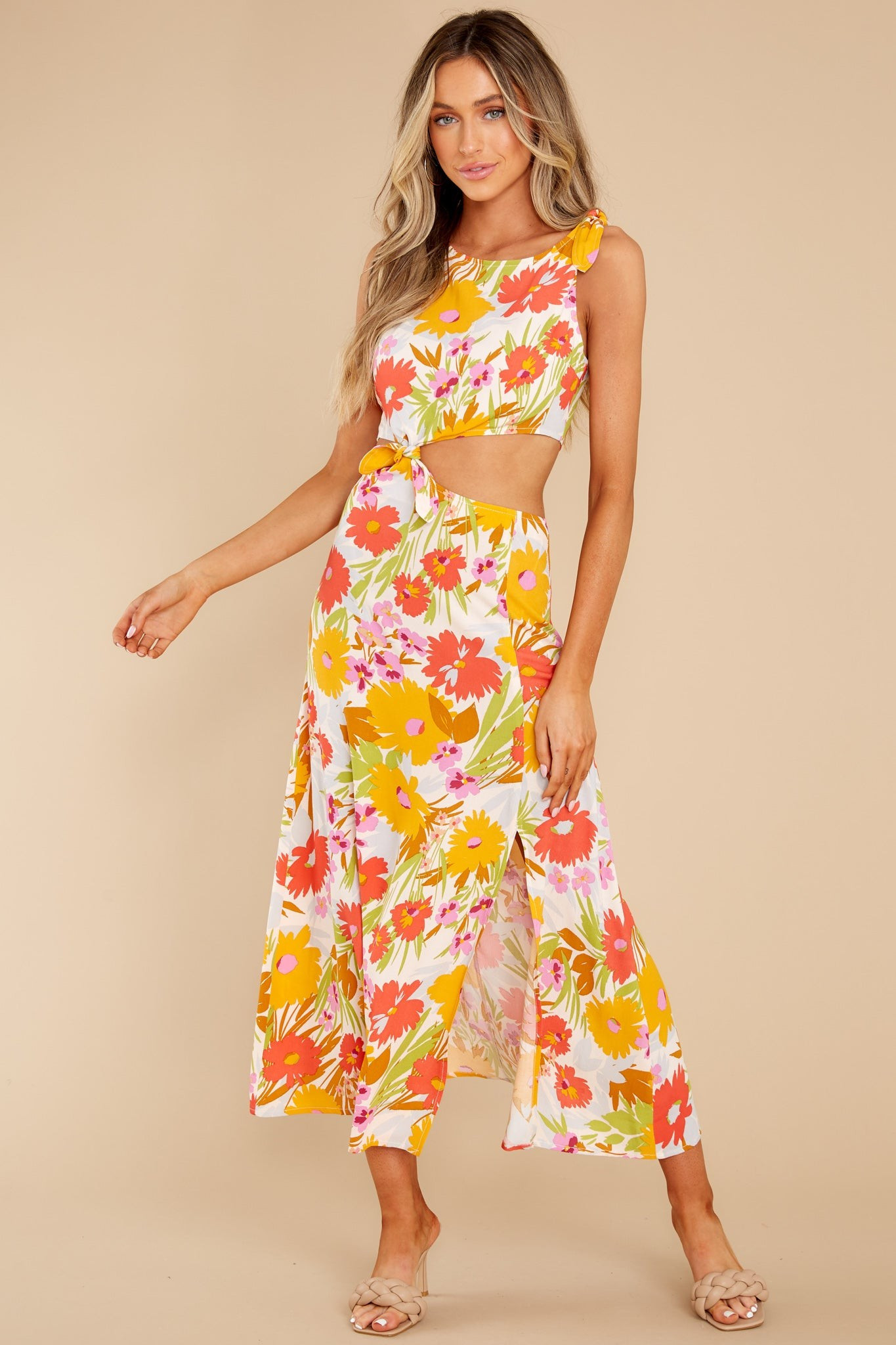 Blissful Glow Orange Multi Floral Print Maxi Dress | Red Dress 