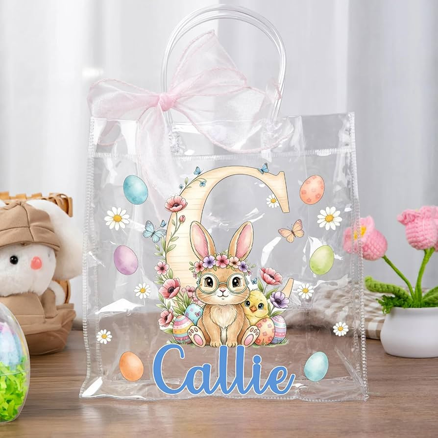 CALLIE Personalized Rabbit Chicks Easter Clear Gift Bag with Name and Initial, Custom Bunny Tote ... | Amazon (US)