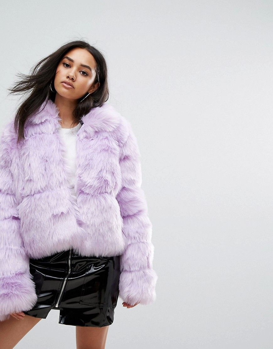 Missguided Crop Pelted Faux Fur Coat - Purple | ASOS US