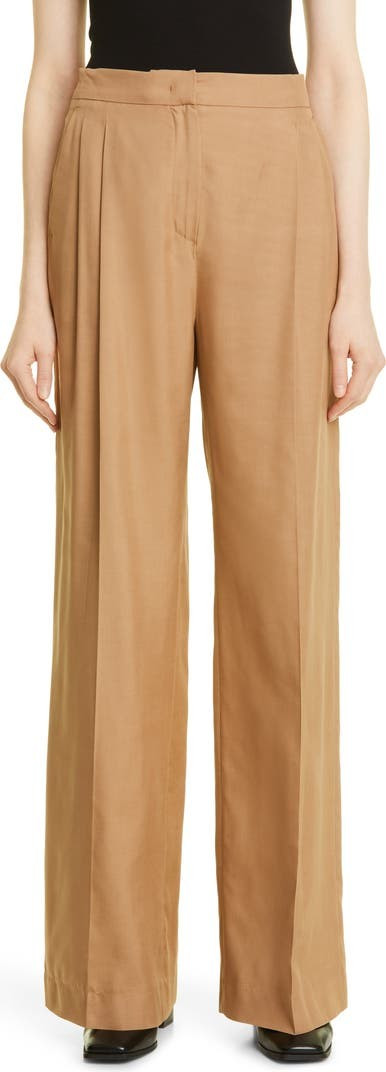 Zorrow Pleated Wide Leg Silk Trousers Beige Pants Tan Pants Business Casual Workwear Summer Outfits | Nordstrom