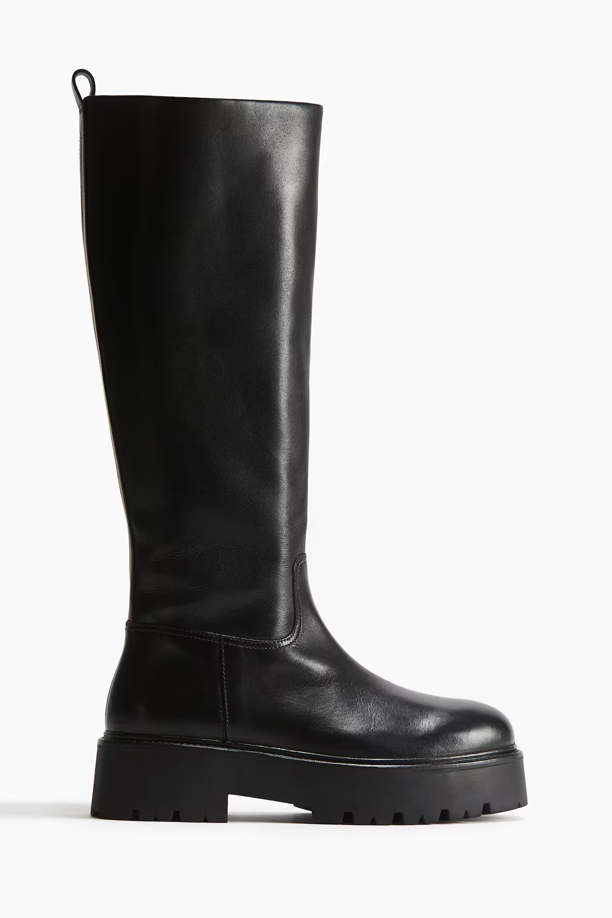 Knee-high leather boots - Low heel - Black - Ladies | H&M GB | H&M (UK, MY, IN, SG, PH, TW, HK)