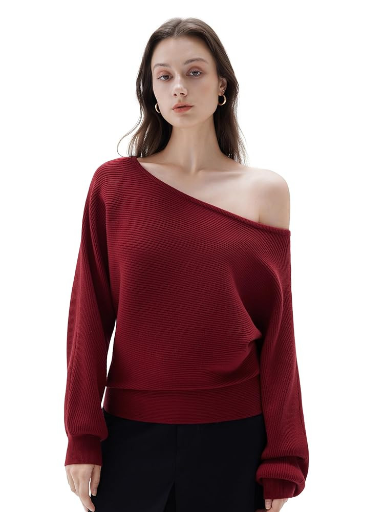 SUUKSESS Women Cashmere Oversized Off Shoulder Pullover Sweaters Boat Neck Long Sleeve Knit Jumpe... | Amazon (US)