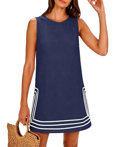 Lentta Womens Summer Boho A-Line Mini Dress Casual Color Block Crewneck Sleeveless Sundress Beach... | Amazon (US)
