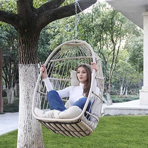 Cream Egg Chair Swing With Cushions  | Amazon (US)