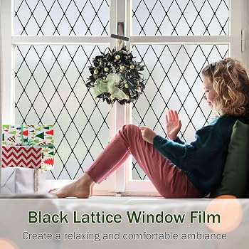 VELIMAX Frosted Black Lattice Window Film Static Cling Window Privacy Films Decorative Glass Viny... | Amazon (US)