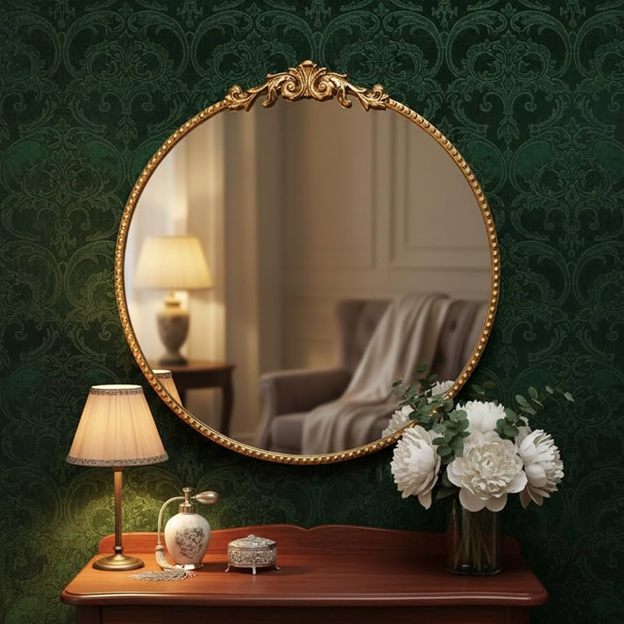 ZIYOO Vintage Baroque Round Wall Mirror 24"x24", Gold Ornate Carved Frame Decor Mirror for Entryw... | Amazon (US)