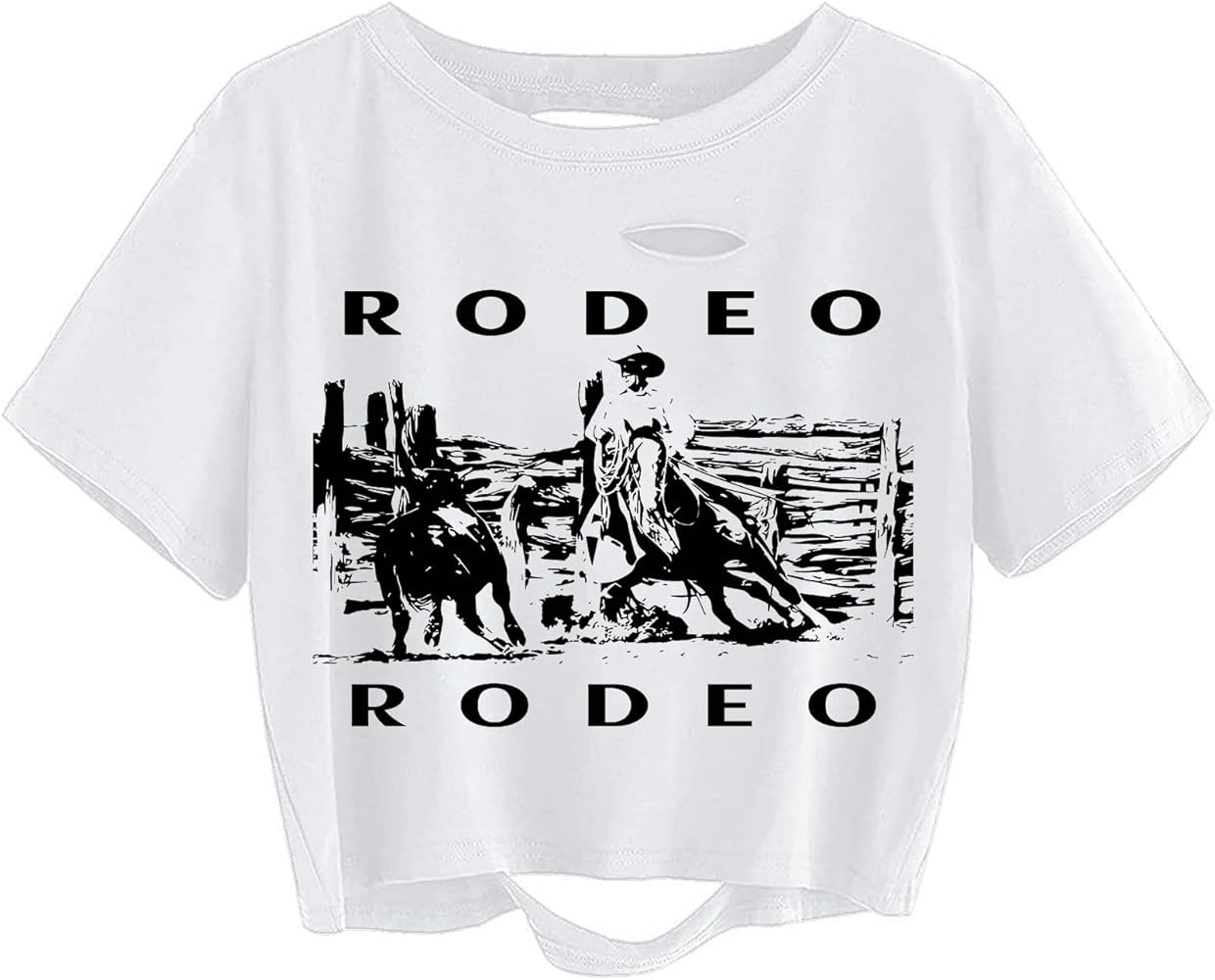 Avanova Women Sun Moon Graphic Distressed Crop Top Oversized Short Sleeve Ripped Tee Shirt | Amazon (US)