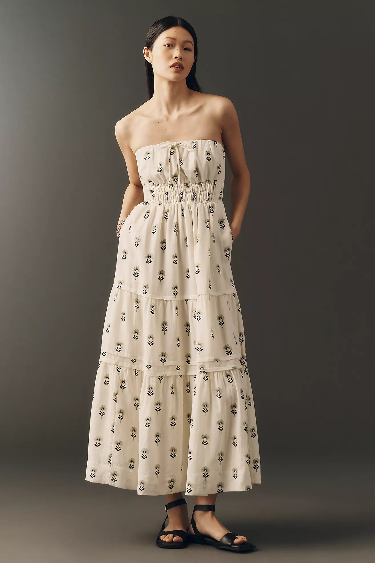 Somerset Linen Blend Strapless Midi Dress | Anthropologie (US)