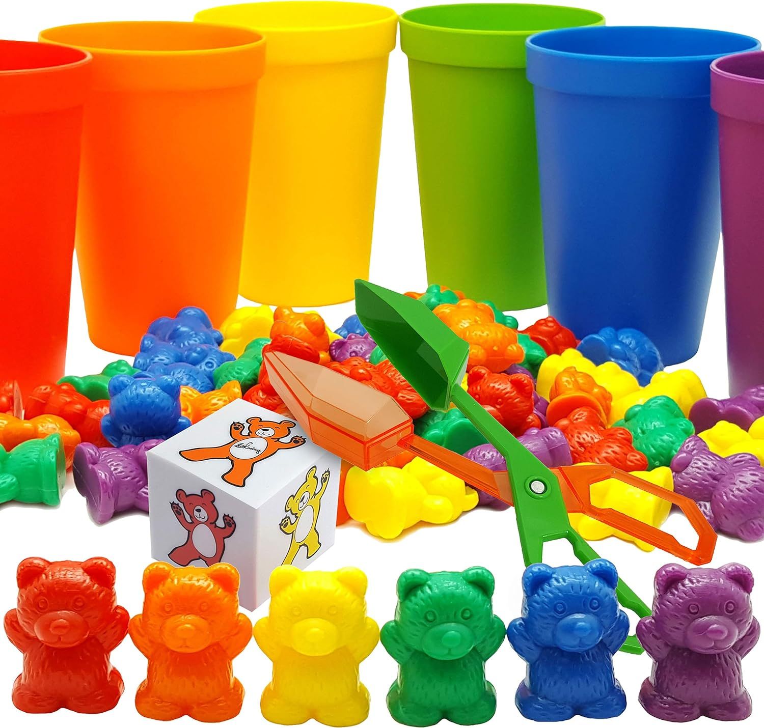 Skoolzy Rainbow Counting Bears with Matching Sorting Cups, Bear Counters and Dice Math Toddler Ga... | Amazon (US)